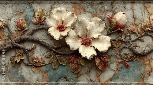 Detailed embossed flower artwork with artistic background high resolution picture
