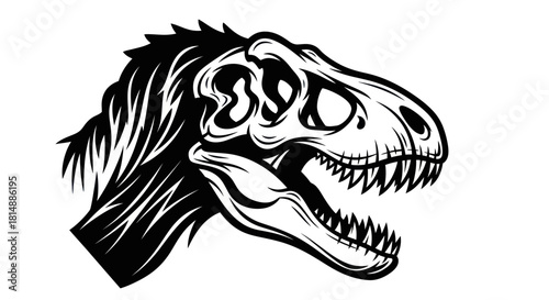 Tyrannosaurus Rex Skull Illustration with Detailed Line Work and Shading.