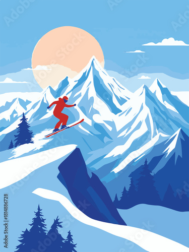 Mountain Skier Winter Sports Illustration