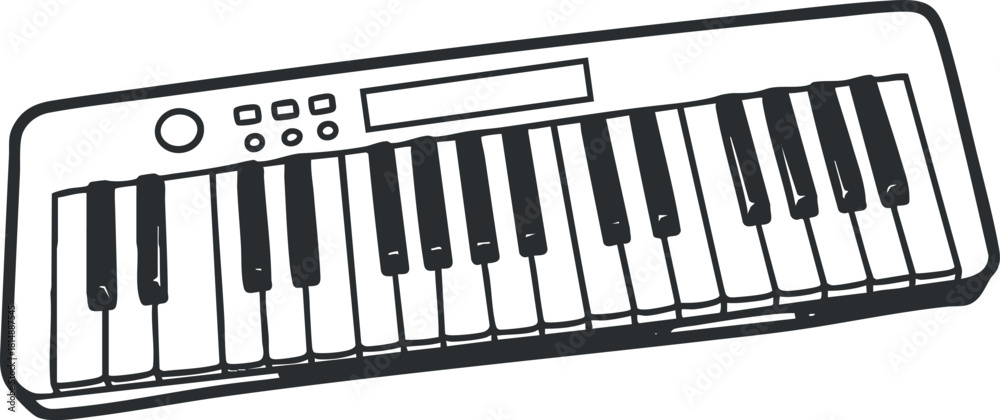 Fototapeta premium Minimalist black and white vector illustration of a keyboard instrument ideal for music-themed projects and designs