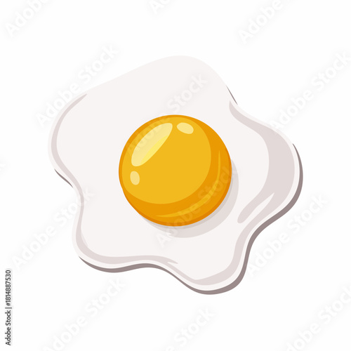 Cute cartoon illustration of a fried egg with a bright yellow yolk and smooth white shape, perfect for breakfast graphics, food packaging, culinary stickers, and playful kitchen designs.