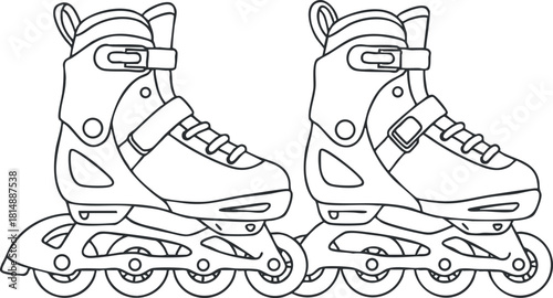 Outline vector illustration of a pair of rollerblades designed for sports and recreational activities