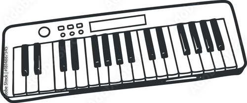 Minimalist black and white vector illustration of a keyboard instrument ideal for music-themed projects and designs