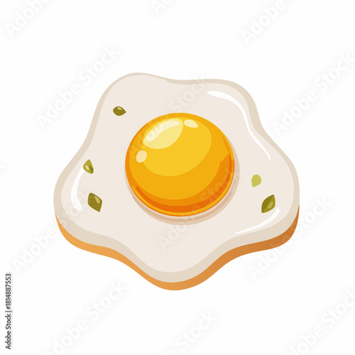 Cute cartoon illustration of a fried egg with a bright yellow yolk and smooth white shape, perfect for breakfast graphics, food packaging, culinary stickers, and playful kitchen designs.