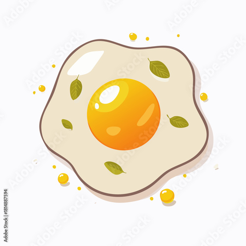 Cute cartoon illustration of a fried egg with a bright yellow yolk and smooth white shape, perfect for breakfast graphics, food packaging, culinary stickers, and playful kitchen designs.