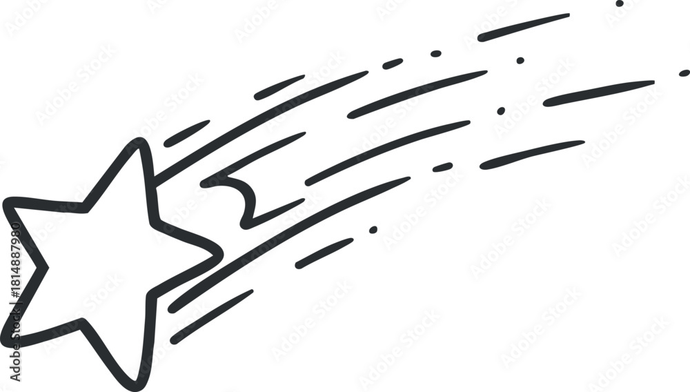 Fototapeta premium Minimalist outline vector illustration of a shooting star with a trailing comet effect for design and branding projects