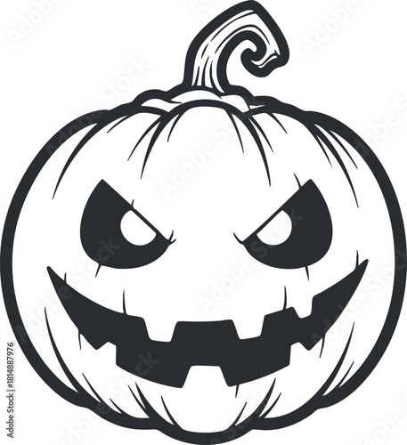 Cartoonish vector illustration of a grinning Halloween pumpkin with a spooky face, perfect for seasonal designs and decorations