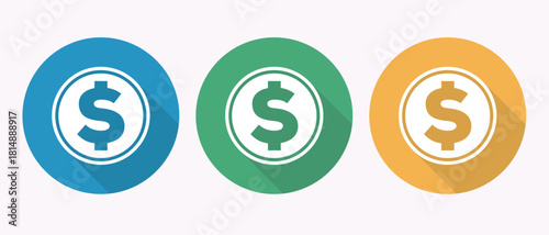 Circle coin icon with dollar sign symbol currency concept finance cash money vector illustration clip art