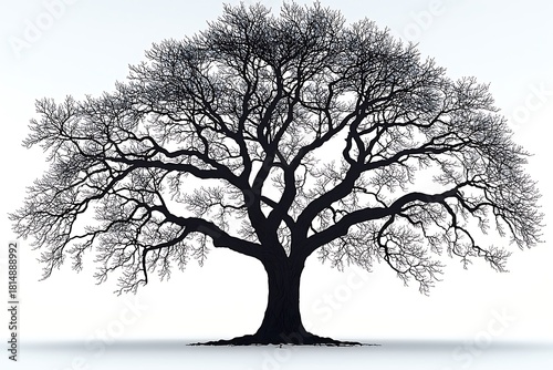Detailed silhouette of oak tree high resolution picture