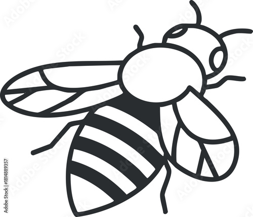 Stylized black and white vector illustration of a bee, ideal for nature-themed design projects and educational materials