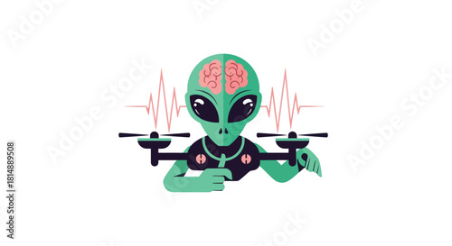 Alien piloting drone with brain visible
