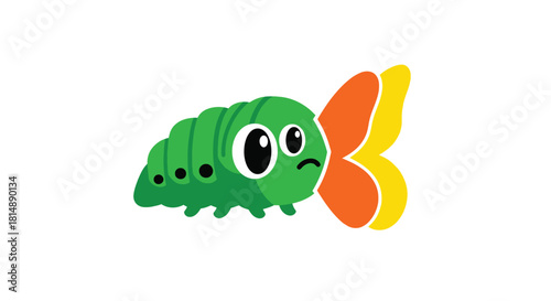 Sad green caterpillar with orange/yellow butterfly wings