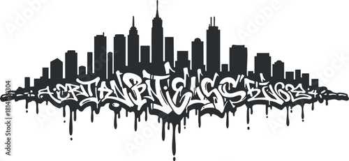 Urban skyline silhouette vector illustration with graffiti style for street art, branding, and modern design projects