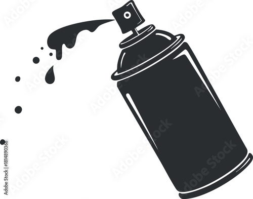 Stylish black and white vector illustration of a spray paint can with ink droplets, ideal for urban art projects