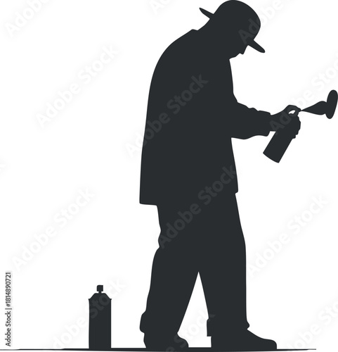 Silhouette vector illustration of a graffiti artist spraying paint, ideal for urban art projects and creative designs