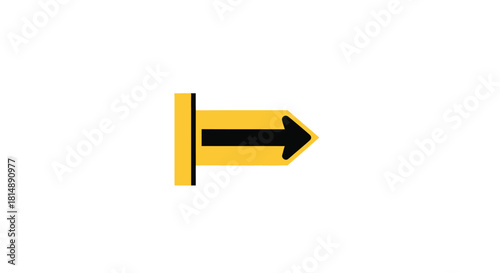 Right-pointing pointer Yellow with black arrow, mounted on a vertical support, against a white background.