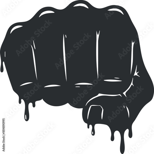 Bold black vector illustration of a dripping fist symbolizing strength and power, ideal for modern graphic design.