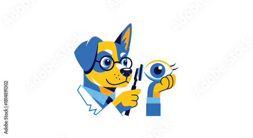 Dog optometrist checking eye