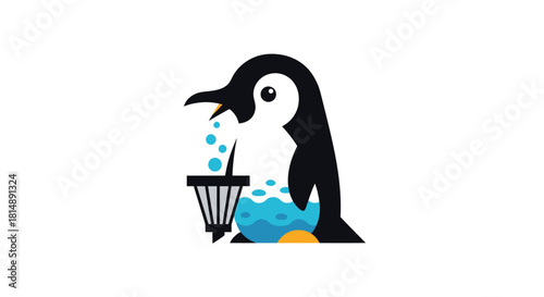 Penguin illustration holding water