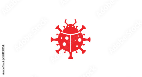 Red bug/virus fusion graphic on white