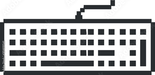 Minimalist black and white vector illustration of a computer keyboard designed for technology and office-related projects