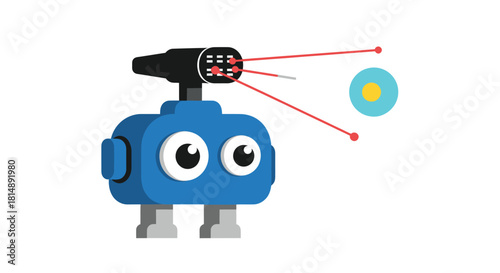 Cartoon robot with laser beams targeting a target