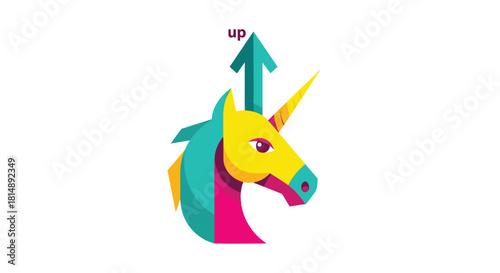 Geometric unicorn head with an upward pointing arrow