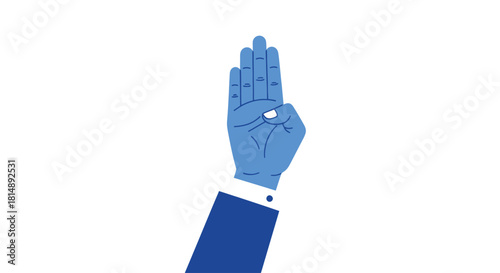 Stylized blue hand with three fingers raised