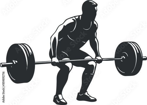 Dynamic silhouette vector illustration of a weightlifter performing a deadlift for fitness and sports branding projects