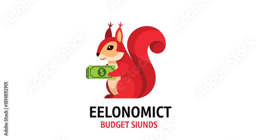 Cartoon red squirrel holding dollar bills