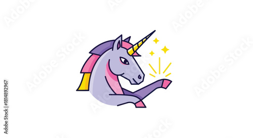Cartoon unicorn raising a shiny hoof