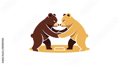 Two bears arm wrestling