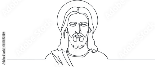 Minimalist line art illustration of Jesus Christ, perfect for religious themes, spirituality projects, or graphic design.