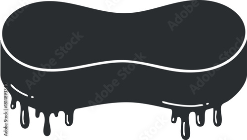 Stylized black vector illustration of a dripping sponge, ideal for cleaning and household design projects