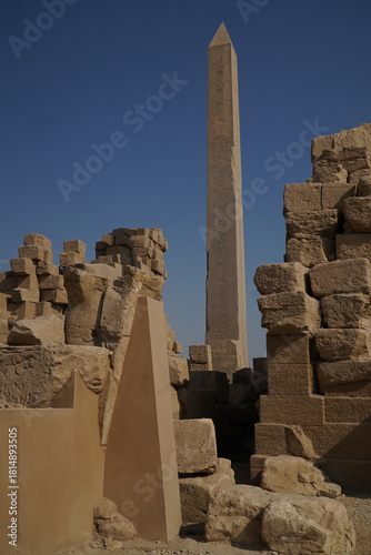 Karnak temple listed as World Heritage by UNESCO, dedicated to Amon God. Hatchepsut obelisk. Luxor, Nile Valley, Egypt, North Africa.