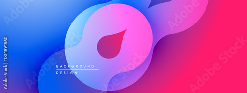 Abstract fluid shapes, vibrant colors blend. Gradient background creates modern design. Smooth curves, dynamic composition.