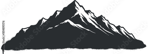 Stylized black and white vector illustration of a mountain landscape, ideal for outdoor and adventure-themed design projects
