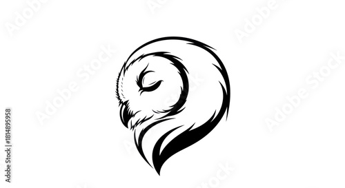 Stylized illustration of a sleeping owl with closed eyes and detailed feathers.