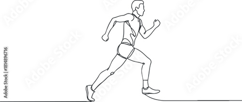 Minimalist line art vector illustration of a runner in motion, ideal for fitness and health branding projects