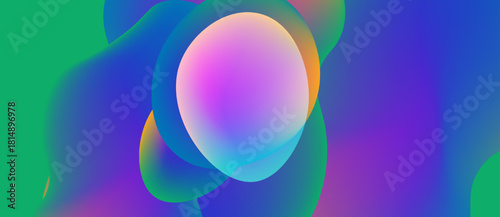 Abstract fluid shapes blend, creating vibrant colorful sphere. Gradient hues dominate composition, evoking energy, motion.