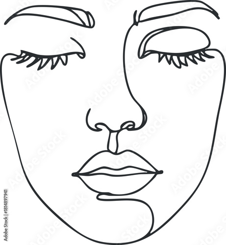 Elegant minimalist line art illustration of a woman's face, showcasing beauty and serenity for modern design projects.