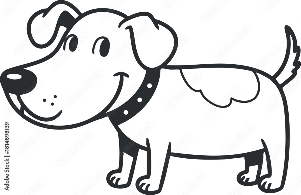Obraz premium Whimsical black and white vector illustration of a happy cartoon dog, perfect for pet-related designs and branding.