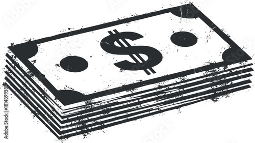 Grunge style vector illustration of a stack of dollar bills representing money and finance concepts.