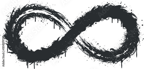 Artistic black and white vector illustration of an infinity symbol featuring a fluid, abstract design for creative projects