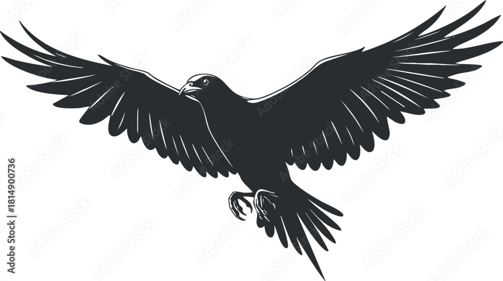 Fototapeta premium Stylized black silhouette vector illustration of a soaring eagle with outstretched wings, perfect for wildlife themes and nature designs