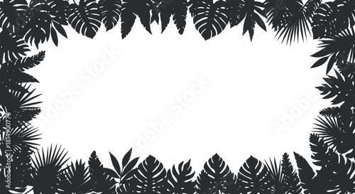Tropical leaves frame vector illustration in a modern silhouette style, perfect for nature-themed design projects.