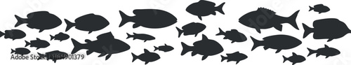 Stylized silhouette vector illustration of various fish species forming a dynamic collection for marine-themed design projects