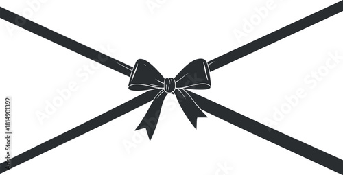 Stylish black and white vector illustration of a decorative ribbon bow on an envelope, ideal for greeting cards and invitations