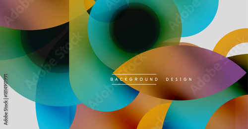 Abstract colorful overlapping circles create dynamic visual texture. Modern design elements suggest fluidity, depth.