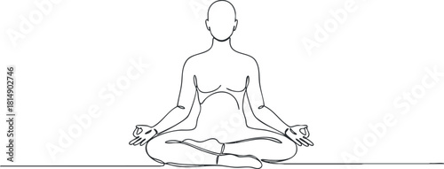 Minimalist line art illustration of a meditating person in a serene yoga pose for wellness and mindfulness projects